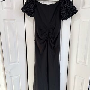 Xscape Black Dress with Floral Textured Sleeves